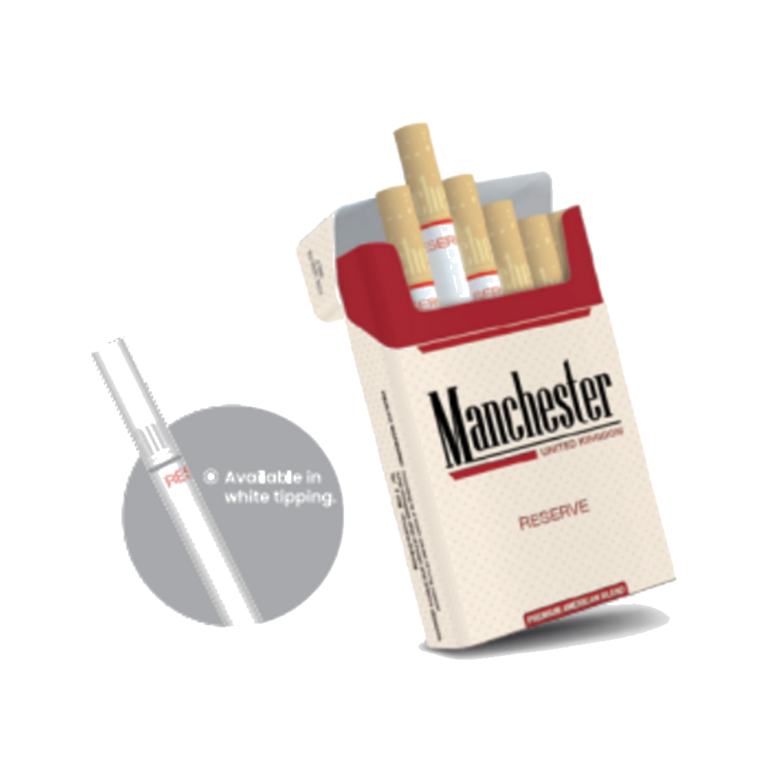 Manchester Reserve cigarette pack with white tipping detail