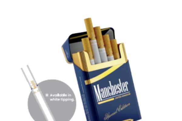 Manchester Special Edition Blue cigarette pack with white tipping detail